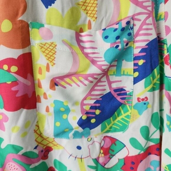 Hello Kitty Short-Sleeve Hawaiian Button Shirt Tropical Floral Print Beach - Picture 4 of 16